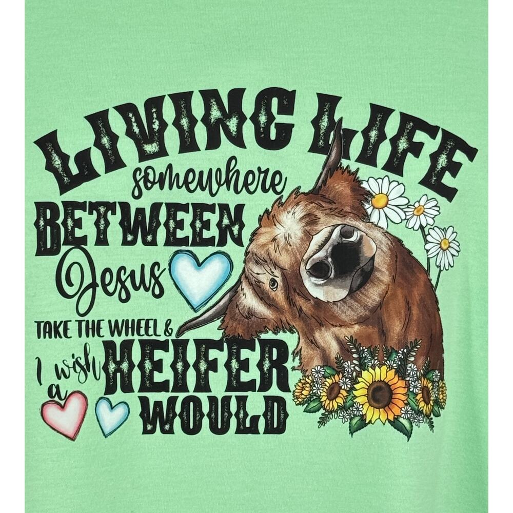 Custom Made 2X Mint Highland Cow Sarcastic Sassy Western Graphic Tee NWOT